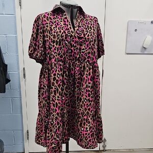 Leopard Print Dress - Pink and Brown